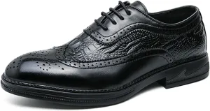 Men's Fashion Alligator Pattern Dress Oxfords Solid Color Low Top Pointed Toe Lace Up Non-Slip Business Casual Modern Derby Shoes for Wedding Office Formal Dress Shoes