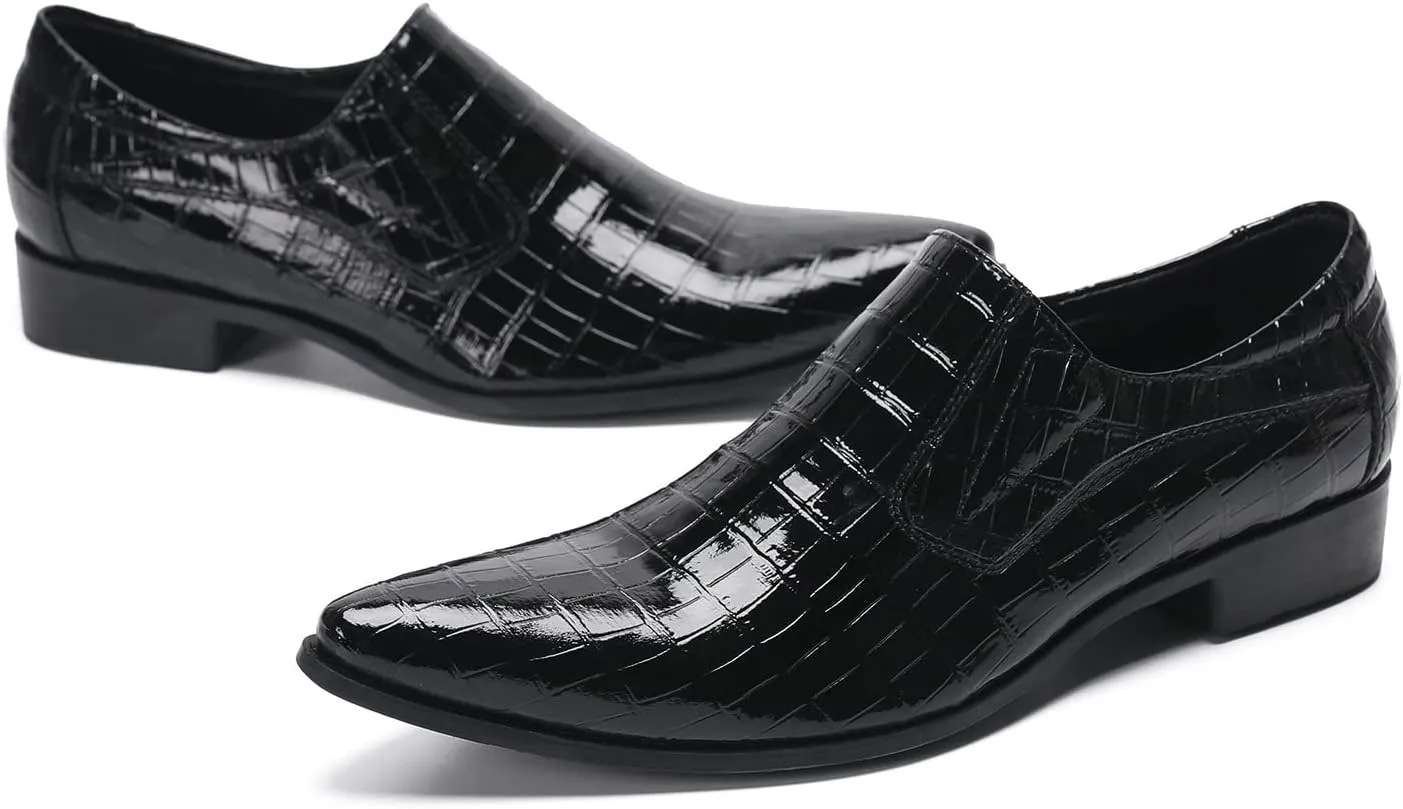 Men's Leather Shoes, Business Plaid Simple Men's Dress Shoes, Wedding Party Banquet Nightclub Stage Host Barber Uniform Office Work Shoes
