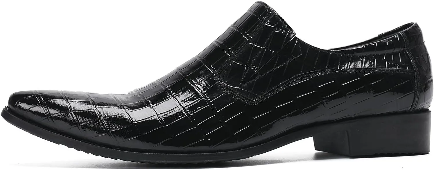 Men's Leather Shoes, Business Plaid Simple Men's Dress Shoes, Wedding Party Banquet Nightclub Stage Host Barber Uniform Office Work Shoes