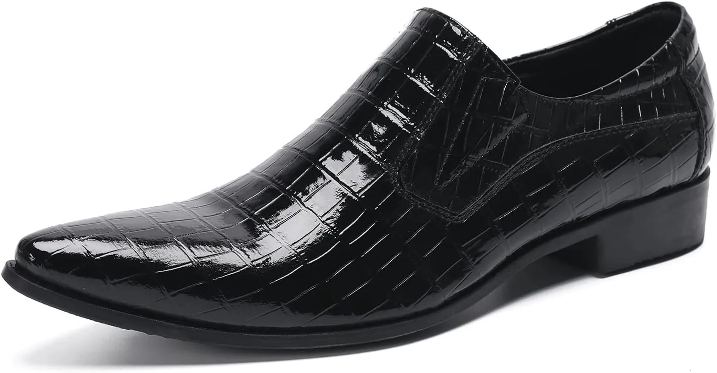 Men's Leather Shoes, Business Plaid Simple Men's Dress Shoes, Wedding Party Banquet Nightclub Stage Host Barber Uniform Office Work Shoes