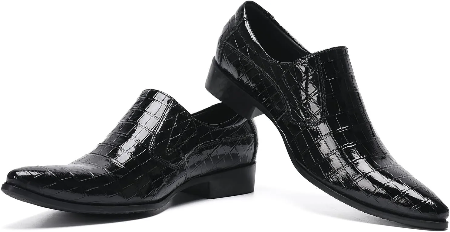 Men's Leather Shoes, Business Plaid Simple Men's Dress Shoes, Wedding Party Banquet Nightclub Stage Host Barber Uniform Office Work Shoes
