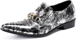 Men's Leather Shoes, Comfortable Breathable Simple Printing Men's Dress Shoes, Wedding Party Banquet Nightclub Stage Host Barber Uniform Office Work Shoes