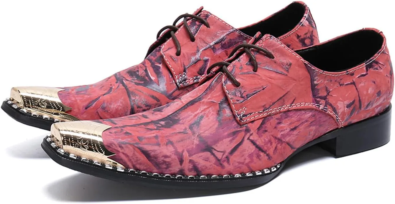 Men's Leather Shoes, Men's Simple Print Dress Lace-Up Shoes, Barber Host Nightclub Stage Wedding Party Banquet Prom Uniform Office Work Shoes