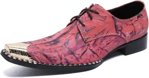 Men's Leather Shoes, Men's Simple Print Dress Lace-Up Shoes, Barber Host Nightclub Stage Wedding Party Banquet Prom Uniform Office Work Shoes