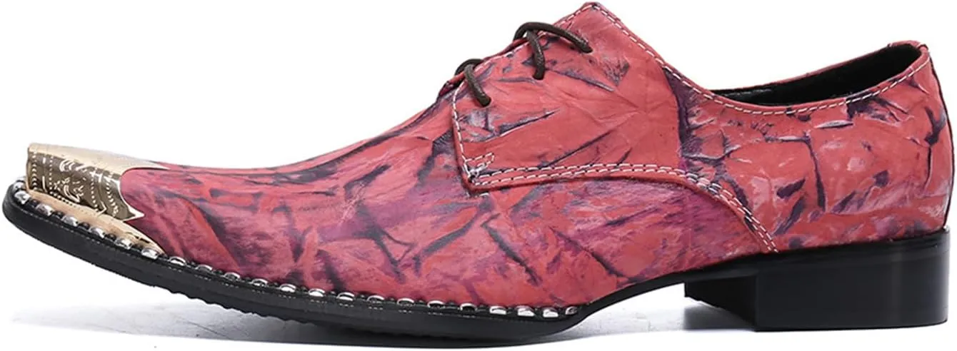 Men's Leather Shoes, Men's Simple Print Dress Lace-Up Shoes, Barber Host Nightclub Stage Wedding Party Banquet Prom Uniform Office Work Shoes