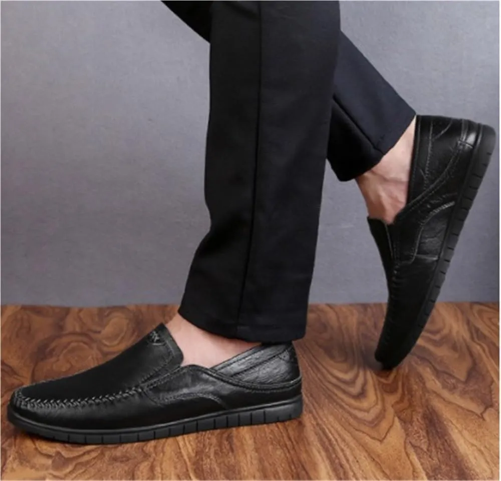 Mens Loafers Shoe Simple Flat Heel Moccasins Shoes Leather Slip Resistant Anti-Slip Comfortable Classic Walking Slip-on