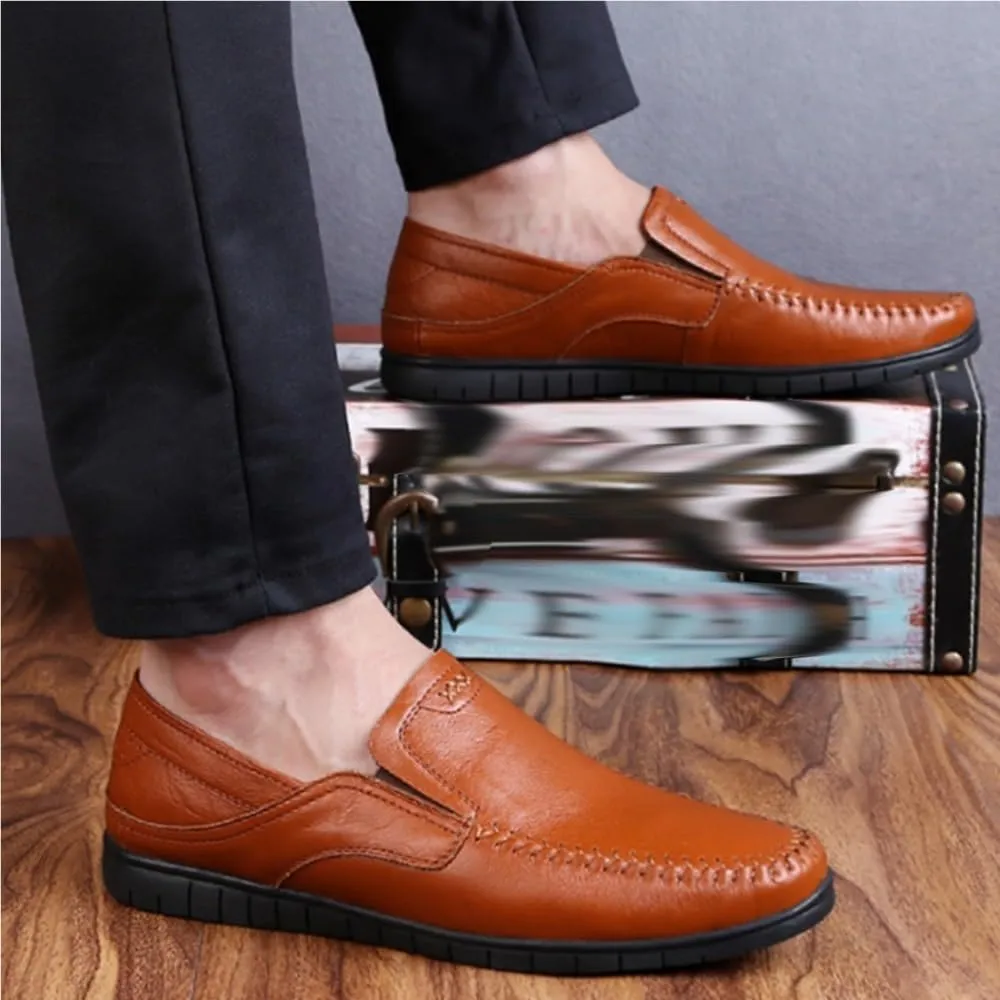 Mens Loafers Shoe Simple Flat Heel Moccasins Shoes Leather Slip Resistant Anti-Slip Comfortable Classic Walking Slip-on
