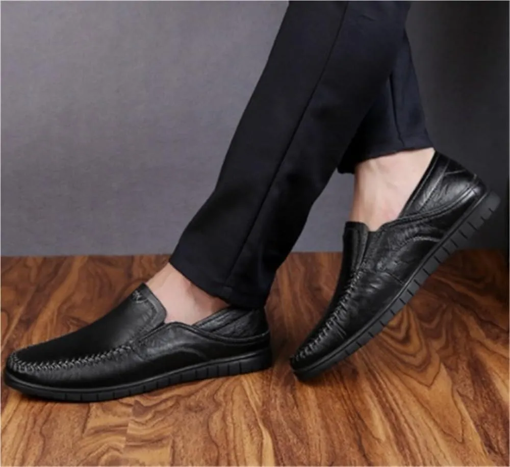 Mens Loafers Shoe Simple Flat Heel Moccasins Shoes Leather Slip Resistant Anti-Slip Comfortable Classic Walking Slip-on