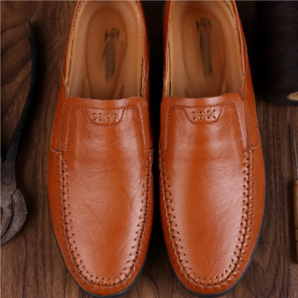 Mens Loafers Shoe Simple Flat Heel Moccasins Shoes Leather Slip Resistant Anti-Slip Comfortable Classic Walking Slip-on