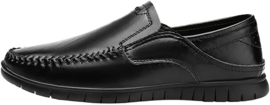 Mens Loafers Shoe Simple Flat Heel Moccasins Shoes Leather Slip Resistant Anti-Slip Comfortable Classic Walking Slip-on