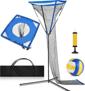 Meooeck 3 x 3 ft Volleyball Setter Training Equipment Volleyball Training Net Quick and Easy Setup Adjustable Angle with PU Volleyball Pump and Carrying Bag for Spiking Setting Indoor Outdoor(Blue)