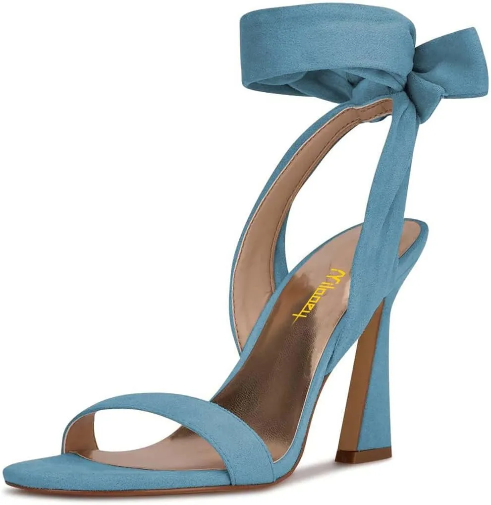 Milooey shoes Women Elegant Open Toe Strappy Heeled Sandal Lace Up Block High Heels Ankle Strap Party Dress Prom Lady Shoes Size 4-16 Us