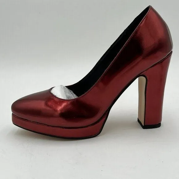 miss left Wine Low Platform High Chunky Heeled Slip On Closed Round Toe Pump Ele