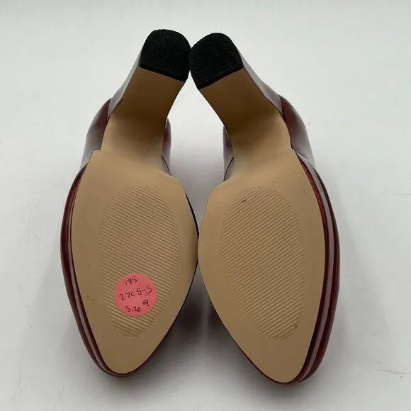 miss left Wine Low Platform High Chunky Heeled Slip On Closed Round Toe Pump Ele