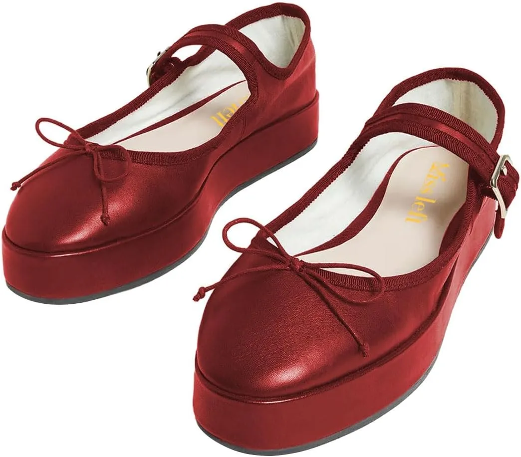 miss left Women Classic Platform Heel Closed Round Toe Mary Jane Flats Bows Strap Buckle Pumps Comfy Dance Party Shoes Size 4-16 US