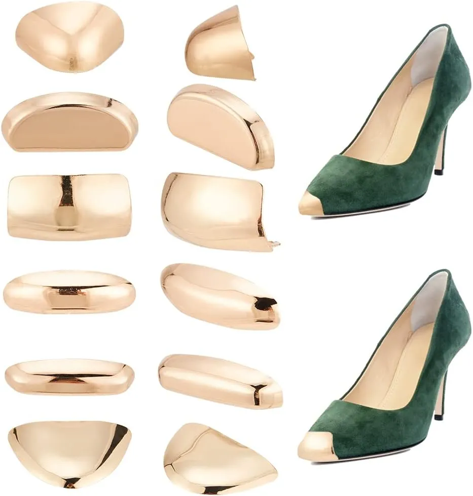 NBEADS 12 Pcs 6 Style Metal Shoes Pointed Protector, Metal Shoe Toe Protectors Light Gold High Heel Toes Pump Toe Head Cover for Shoes Protection Repair Accessories