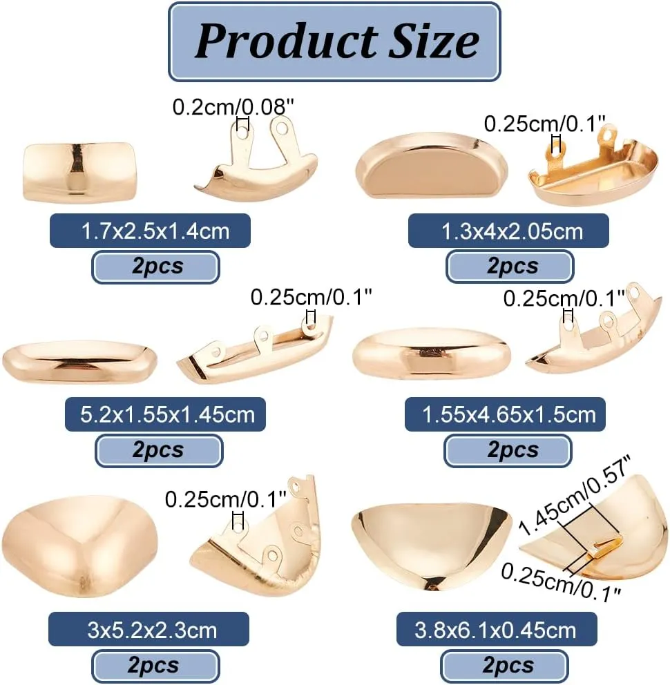 NBEADS 12 Pcs 6 Style Metal Shoes Pointed Protector, Metal Shoe Toe Protectors Light Gold High Heel Toes Pump Toe Head Cover for Shoes Protection Repair Accessories
