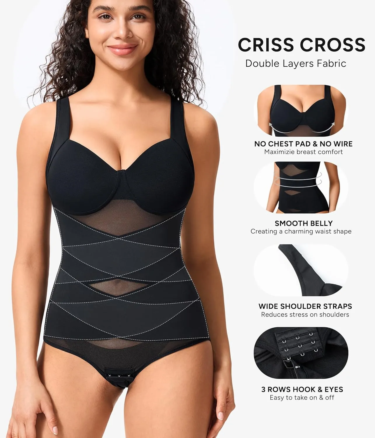 Nebility Shapewear Bodysuit for Women Tummy Control Waist Trainer Backless Body Shaper V-Neck with Built in Bra