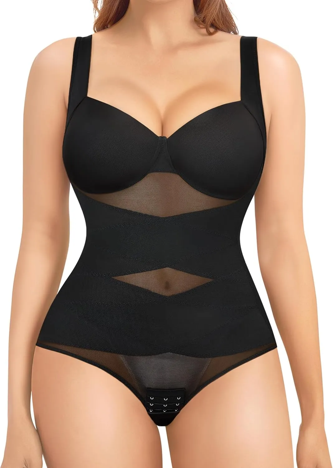 Nebility Shapewear Bodysuit for Women Tummy Control Waist Trainer Backless Body Shaper V-Neck with Built in Bra
