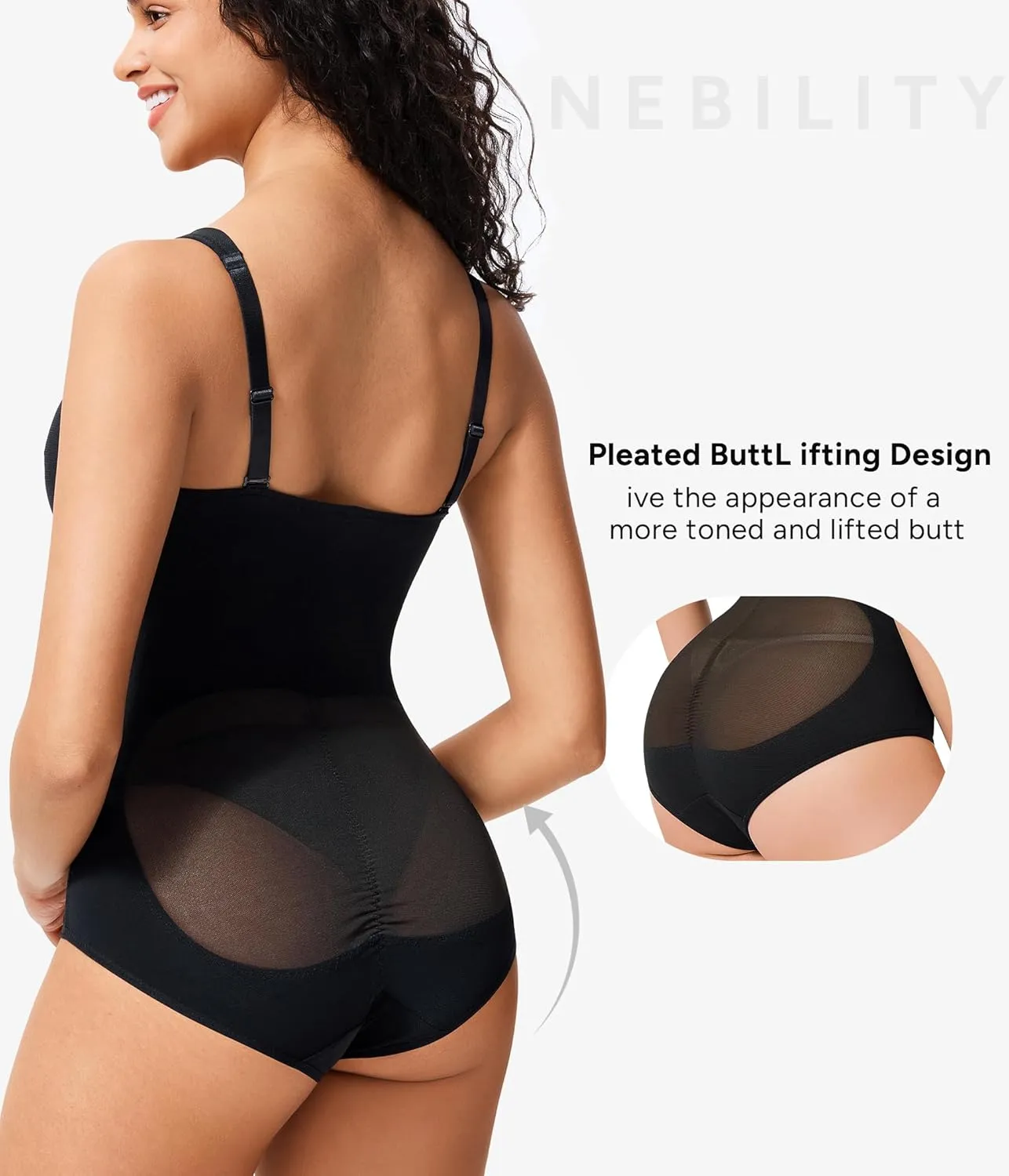 Nebility Shapewear Bodysuit for Women Tummy Control Waist Trainer Backless Body Shaper V-Neck with Built in Bra