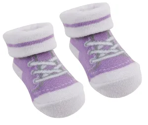 Newborn Baby Unisex Socks Booties Trainer Style With Organza Bag  Purple