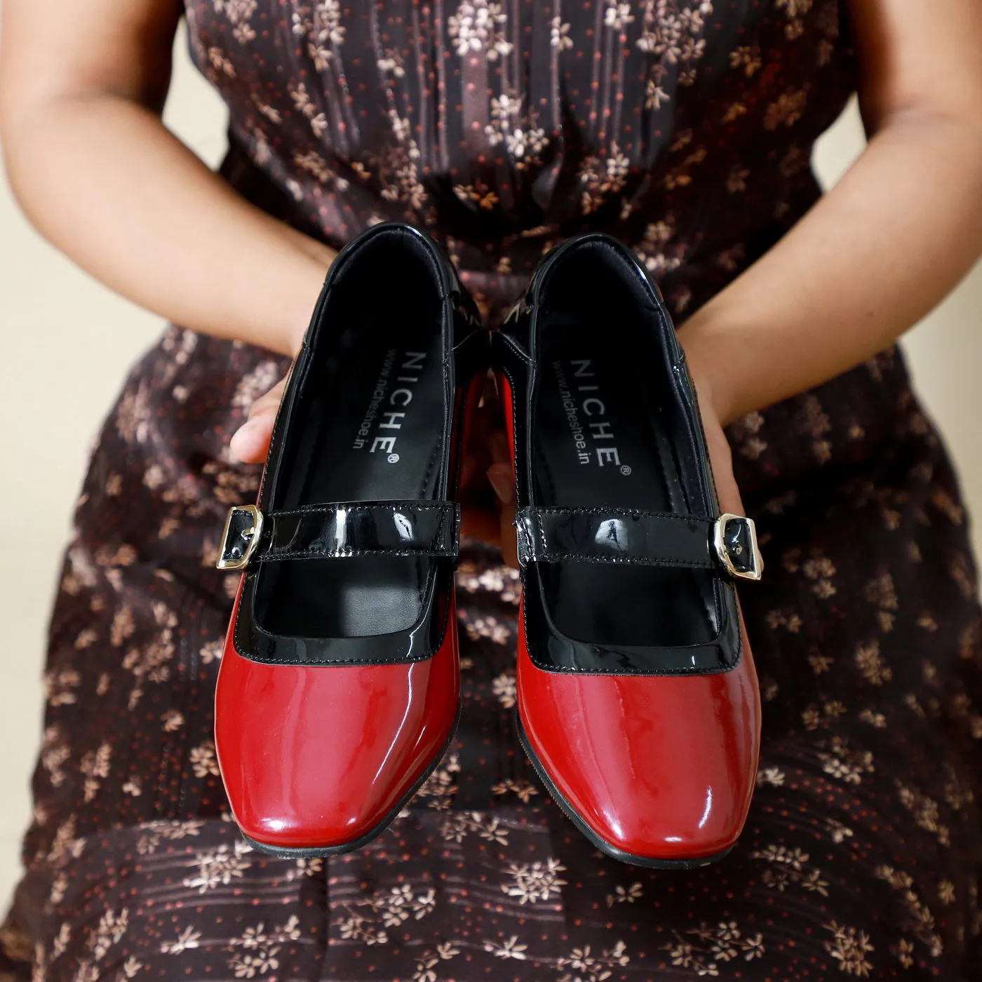 NICHE Women French Wine-Black Low Heel Pumps