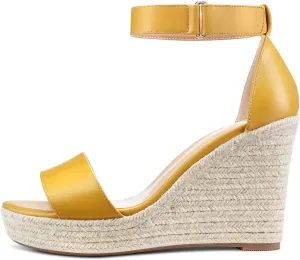 NobleOnly Womens High Heels Platform Wedge Sandals Ankle-Strap Peep-Toe Sandal Plus Shoes 10CM Heel