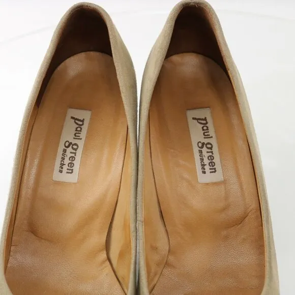 Paul Green Womens Pump Size 9.5 Tan Suede Platform Block Heel Flower Peep Toe