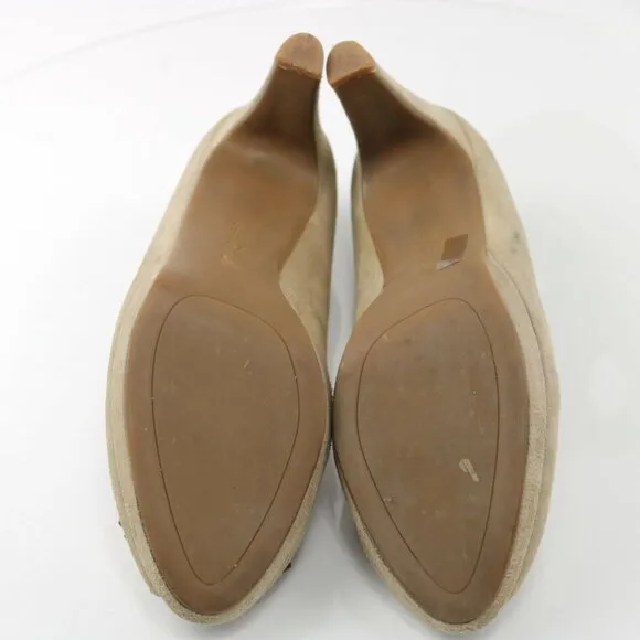 Paul Green Womens Pump Size 9.5 Tan Suede Platform Block Heel Flower Peep Toe