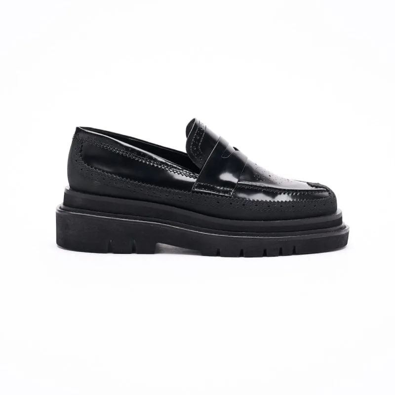 PENNY LOAFER BROGUE POLISHED BLACK 雕花便仕樂福鞋 內外增高63mm