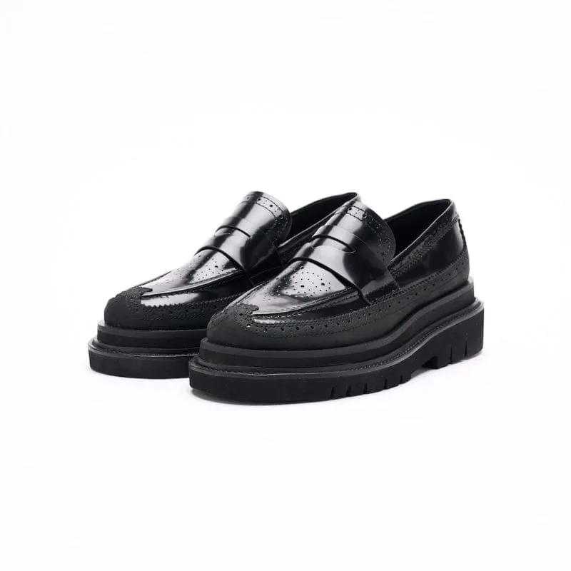 PENNY LOAFER BROGUE POLISHED BLACK 雕花便仕樂福鞋 內外增高63mm