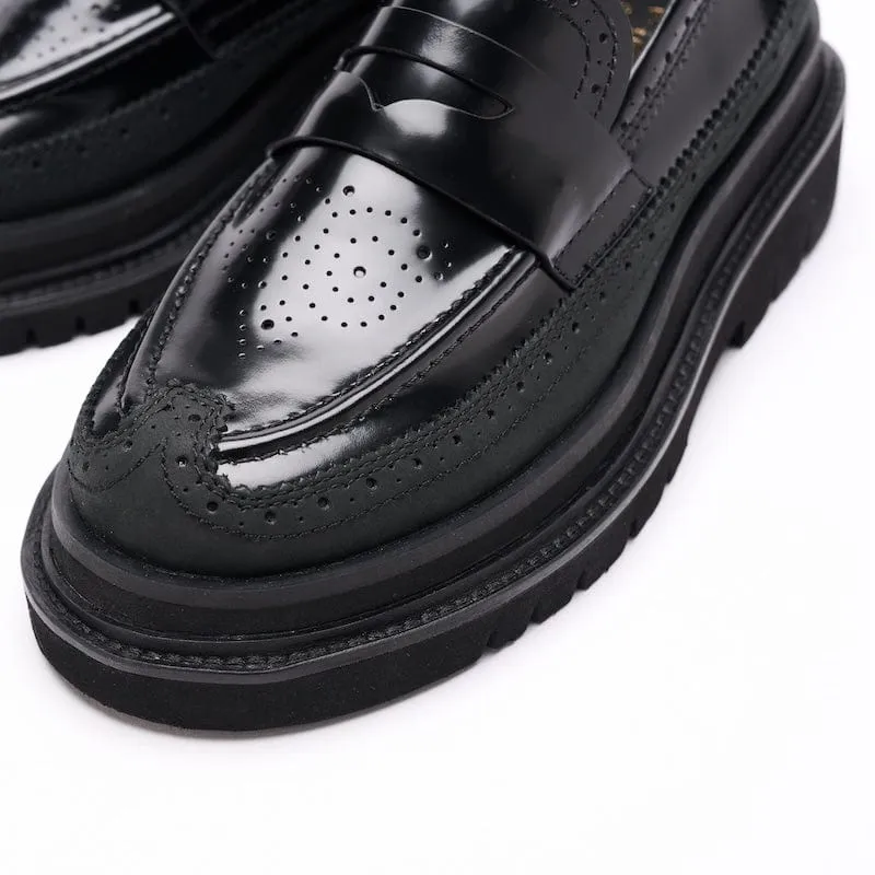 PENNY LOAFER BROGUE POLISHED BLACK 雕花便仕樂福鞋 內外增高63mm