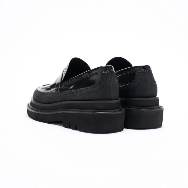 PENNY LOAFER BROGUE POLISHED BLACK 雕花便仕樂福鞋 內外增高63mm