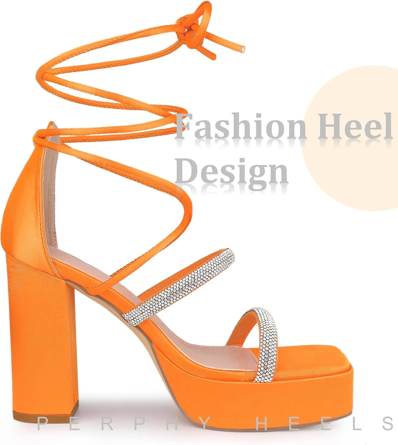 Perphy Rhinestone Platform Lace Up Chunky Heels Sandals for Women