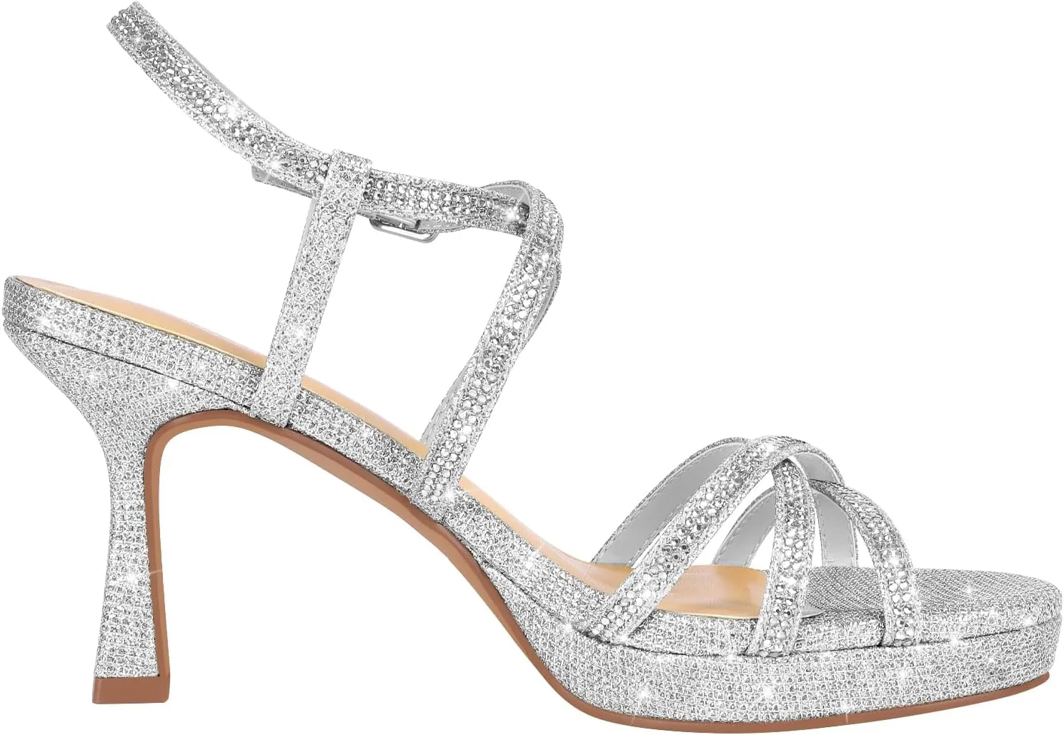 PIZZ ANNU Women's Stellora Platform High Heels Block Chunky Strappy Sparkly Rhinestone Open Toe Ankle Strap Dress Pump Sandals Shoes for Party Wedding