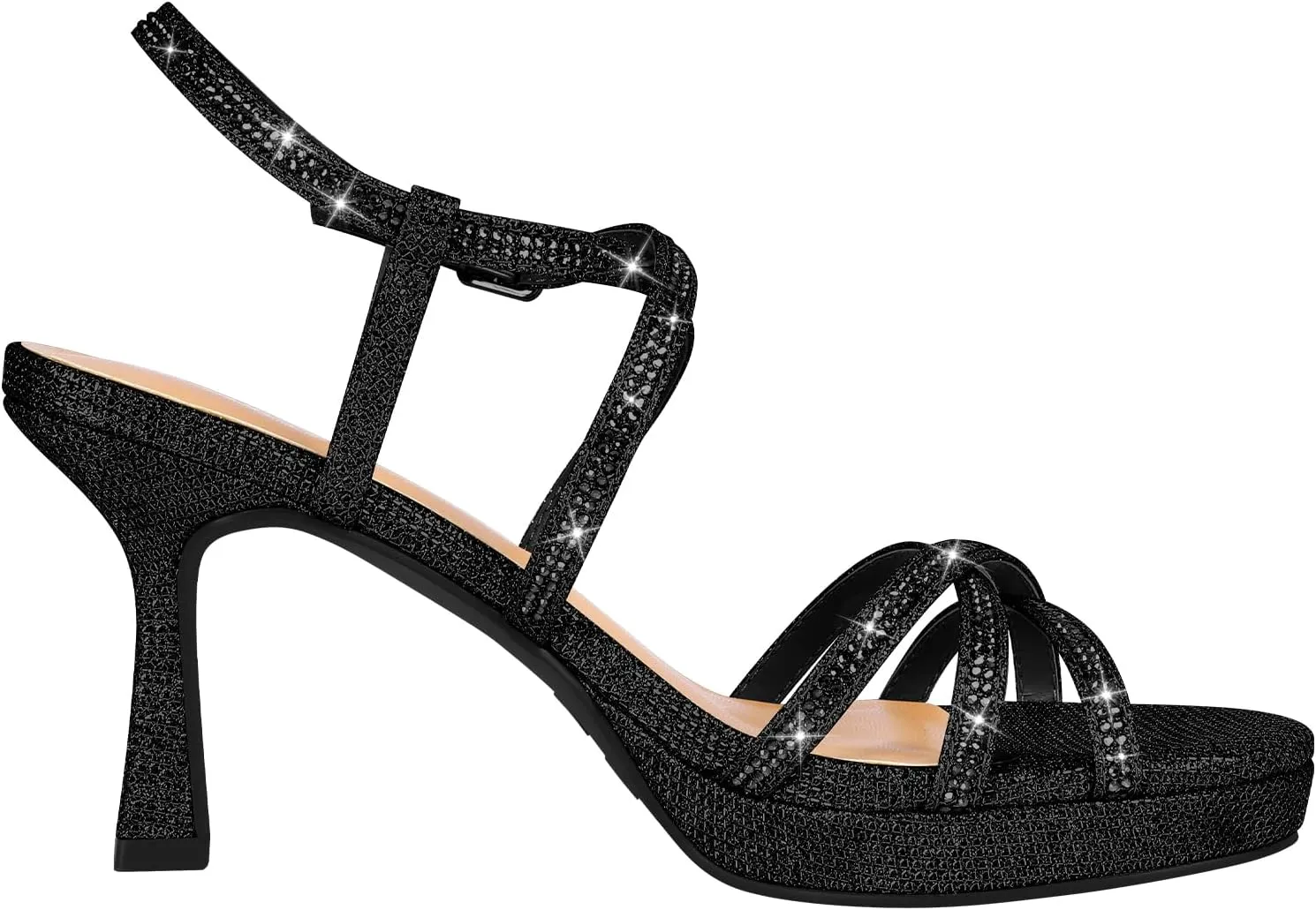 PIZZ ANNU Women's Stellora Platform High Heels Block Chunky Strappy Sparkly Rhinestone Open Toe Ankle Strap Dress Pump Sandals Shoes for Party Wedding