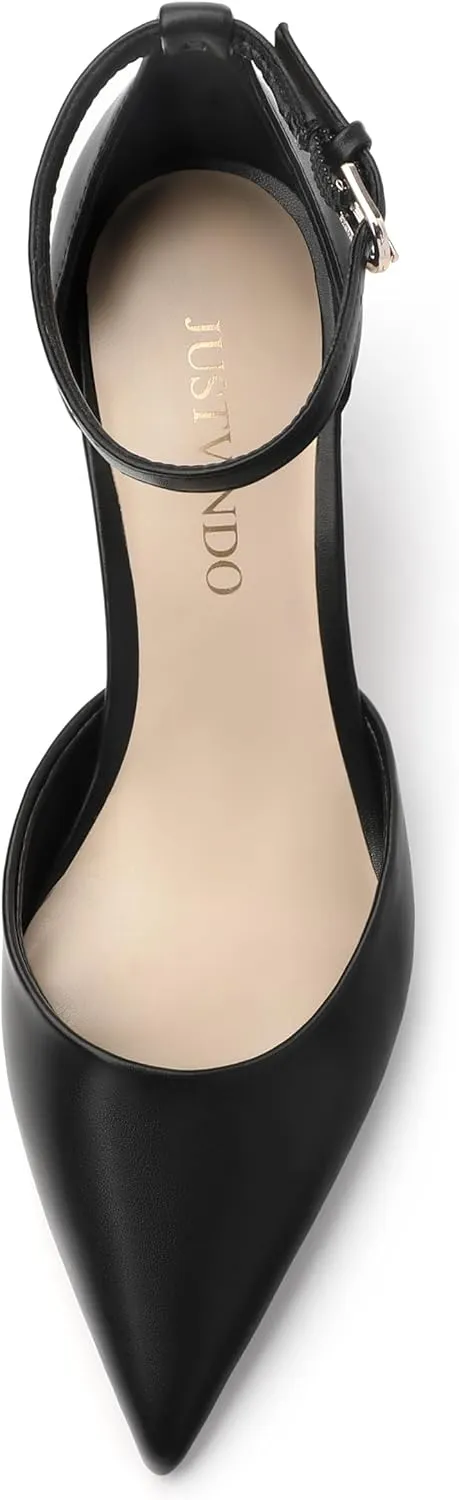 Pointed Closed Toe Heels for Women, Women's Ankle Strap Pumps, Wedding Party Office Business Work Dress Shoes