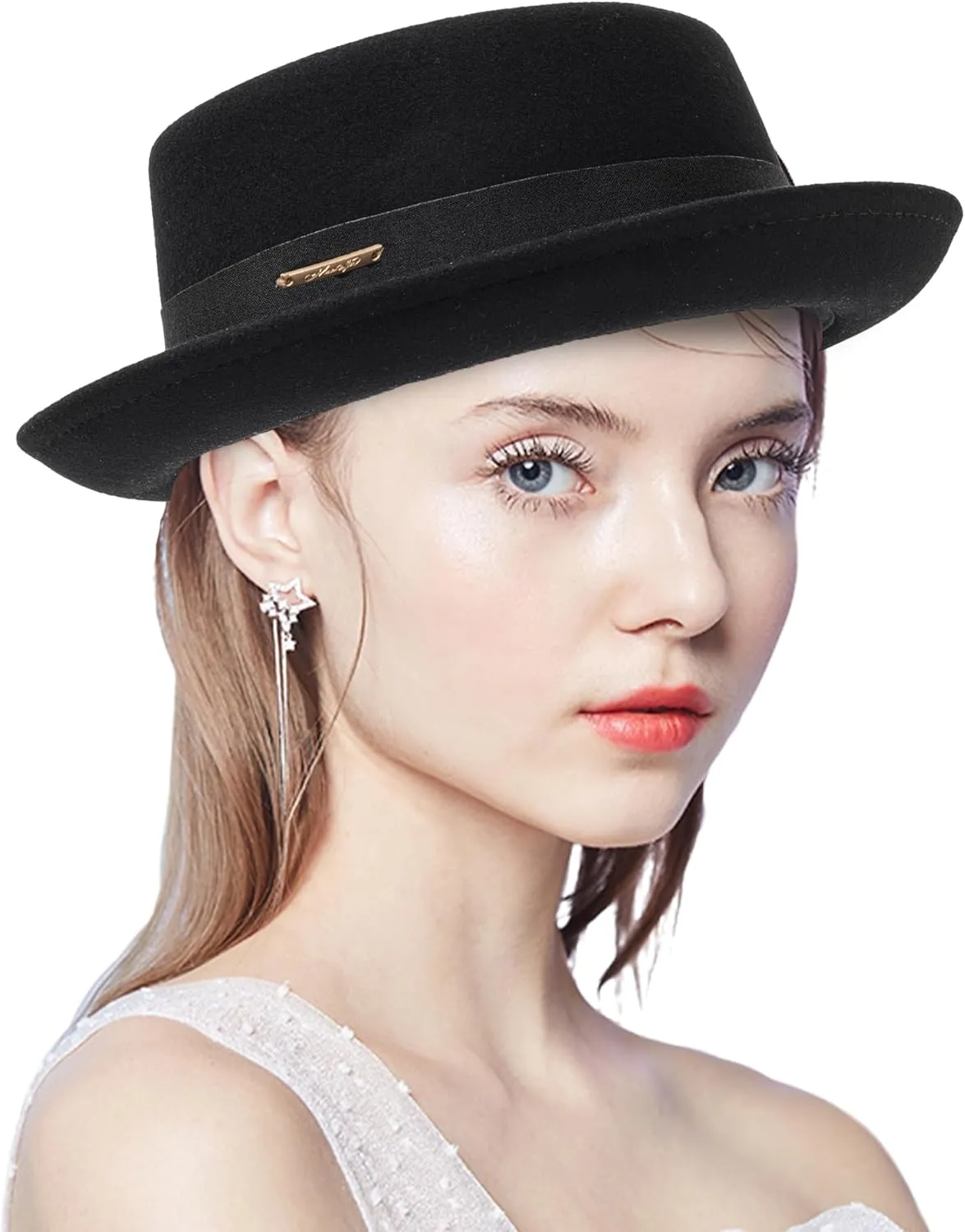 Pokie-Pie Bowler Derby Wool Roll-Brim Hat - Classic Trilby Fedora Hat for Men Women Size:M