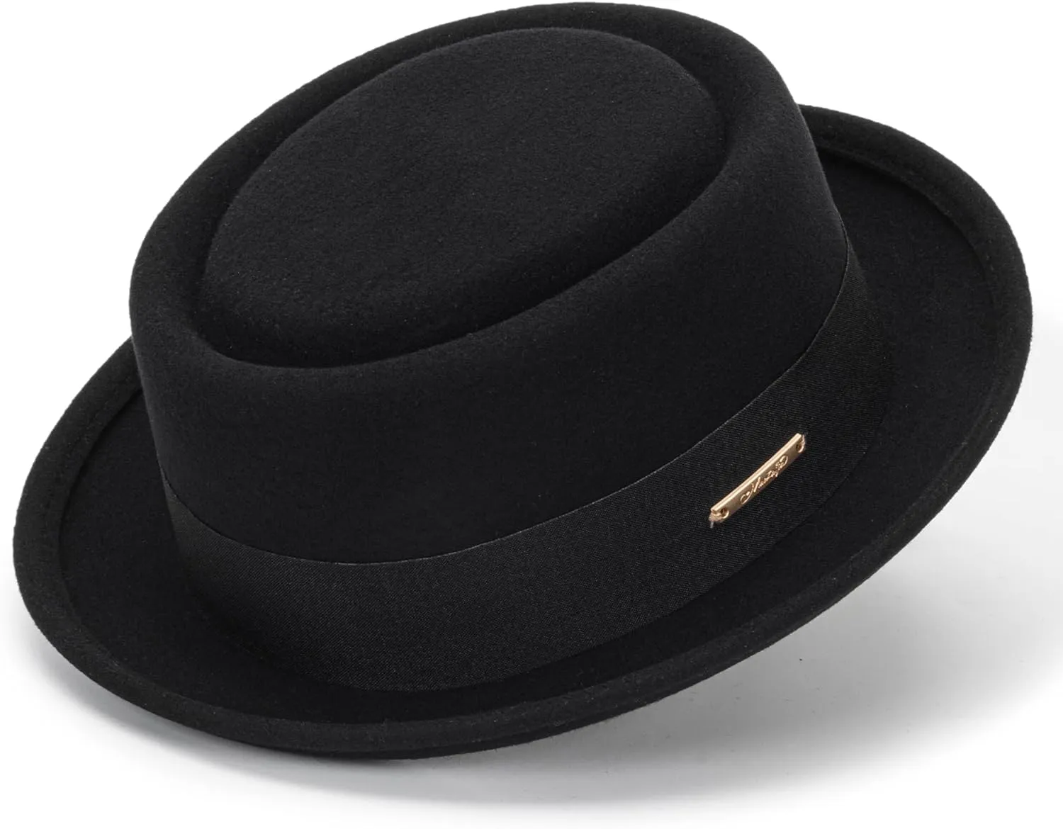 Pokie-Pie Bowler Derby Wool Roll-Brim Hat - Classic Trilby Fedora Hat for Men Women Size:M