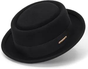 Pokie-Pie Bowler Derby Wool Roll-Brim Hat - Classic Trilby Fedora Hat for Men Women Size:M