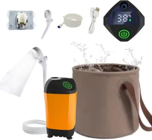 Portable Shower Camping Shower Outdoor Camp Shower 4800mAh Rechargeable Handheld Electric Shower Pump with 20L Bucket, Intelligent Digital Display, 3 Spray Modes for Camping, Hiking, Traveling