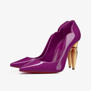 Purple Patent Leather Pump with Gold Heel