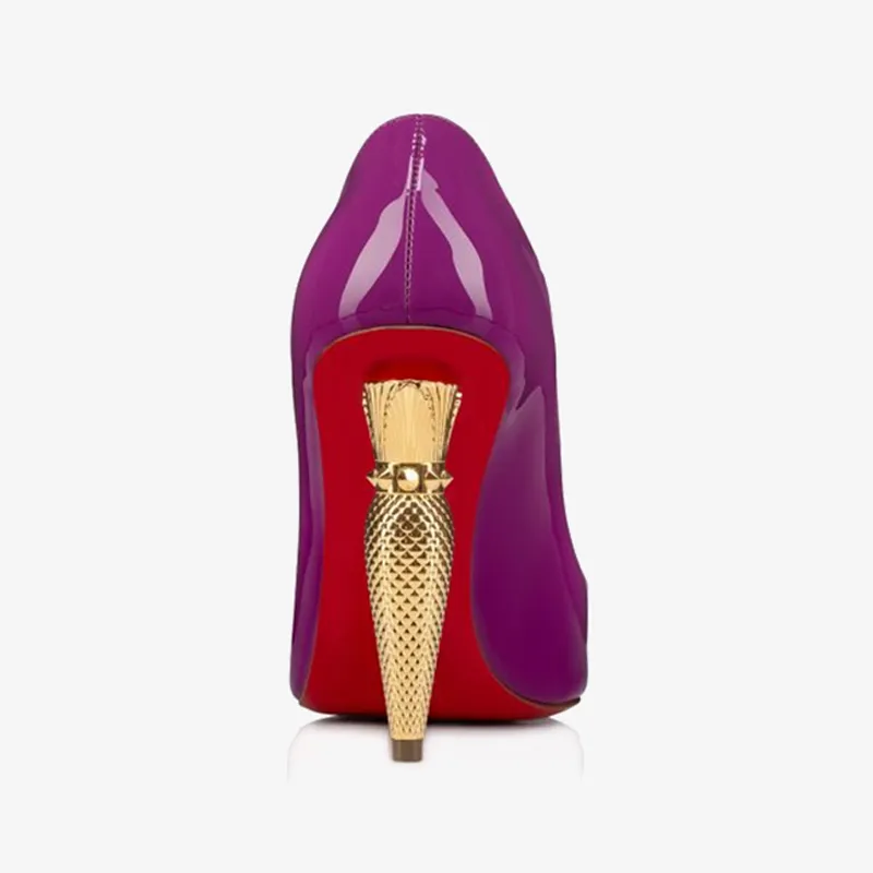 Purple Patent Leather Pump with Gold Heel