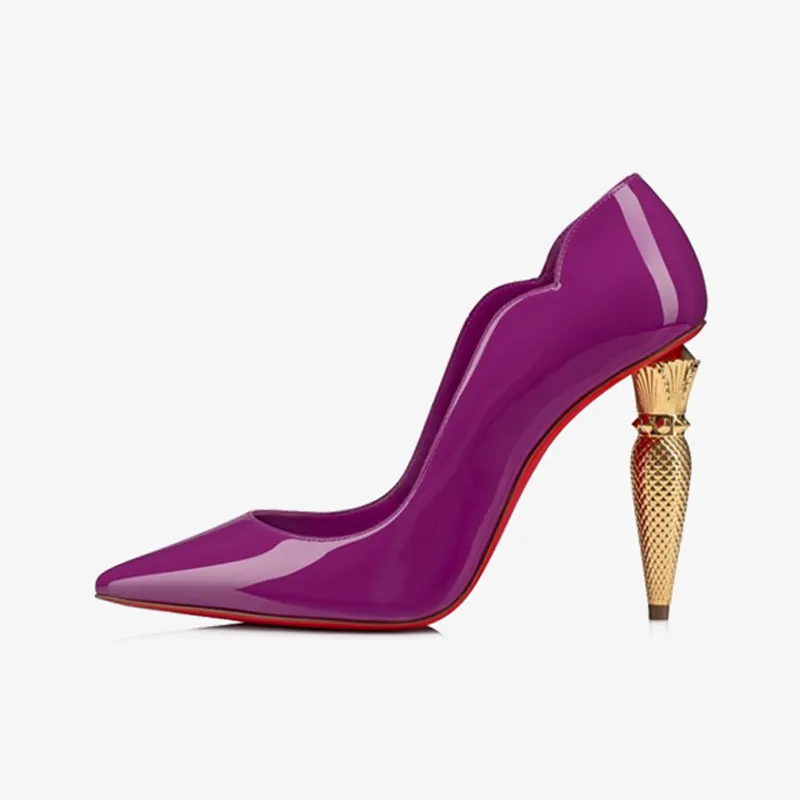 Purple Patent Leather Pump with Gold Heel