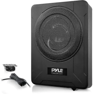 Pyle 8-Inch Low-Profile Amplified Subwoofer System - 600 Watt Compact Enclosed Active Underseat Car Audio Subwoofer with Built in Amp, Powered Car Subwoofer w/ Low & High Level Inputs, Black - PLBX8A