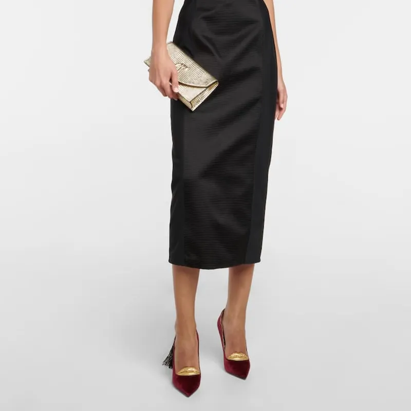 Red velvet Pump with Black Pompom