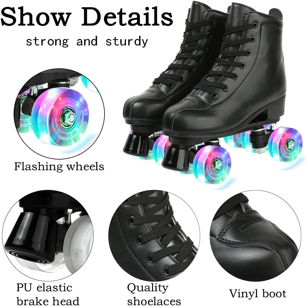 Roller Skates, Double Row Skates Adjustable Leather High-top Roller Skates Perfect Indoor Outdoor Adult Roller Skates with Bag