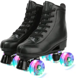 Roller Skates, Double Row Skates Adjustable Leather High-top Roller Skates Perfect Indoor Outdoor Adult Roller Skates with Bag
