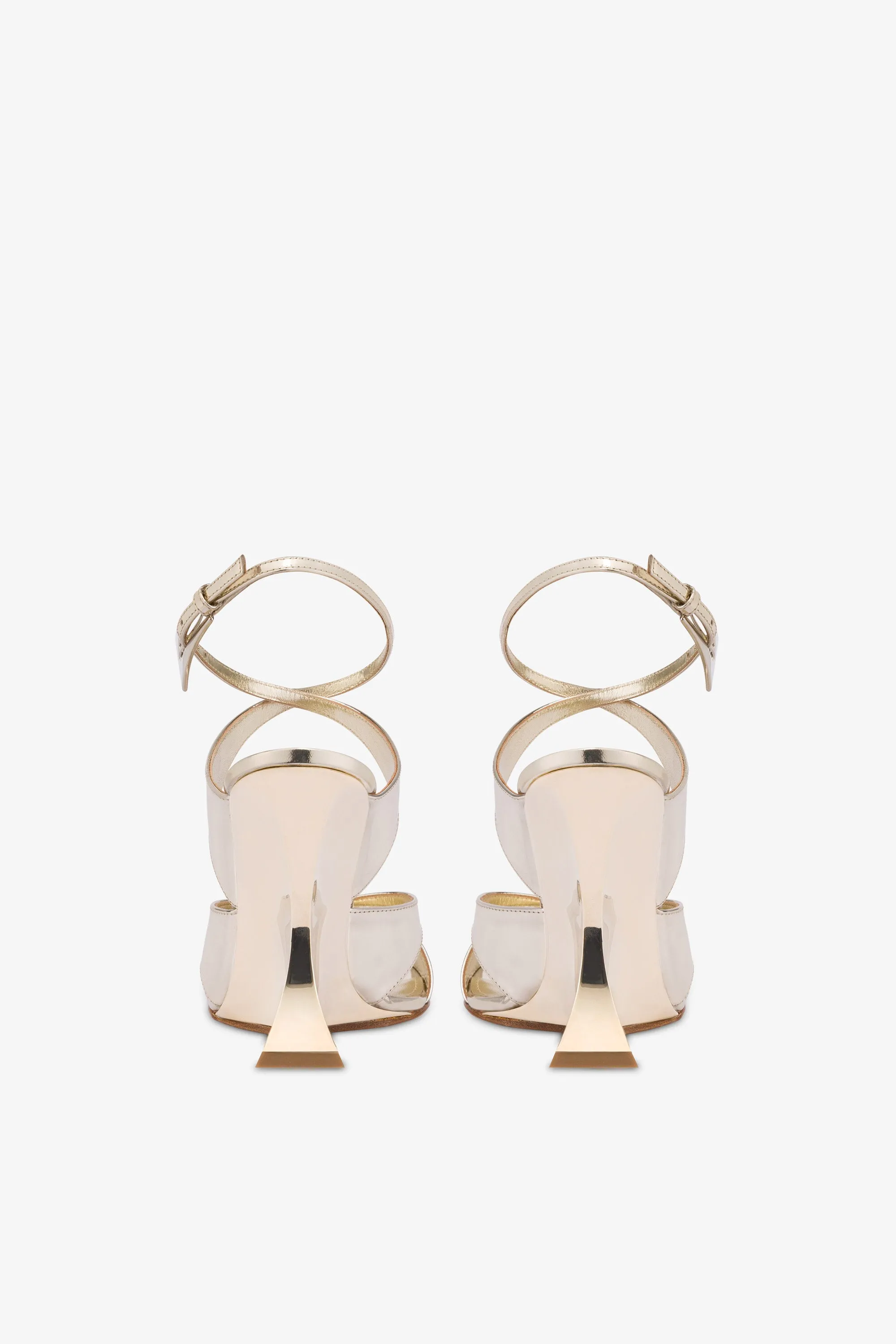 Sandals in platinum mirror-effect leather