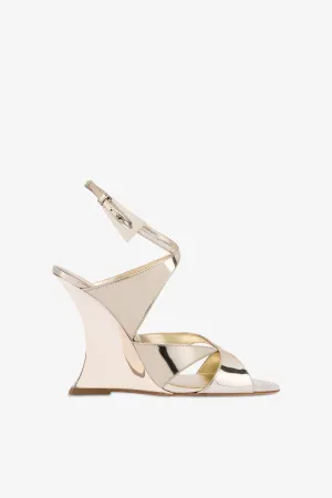 Sandals in platinum mirror-effect leather